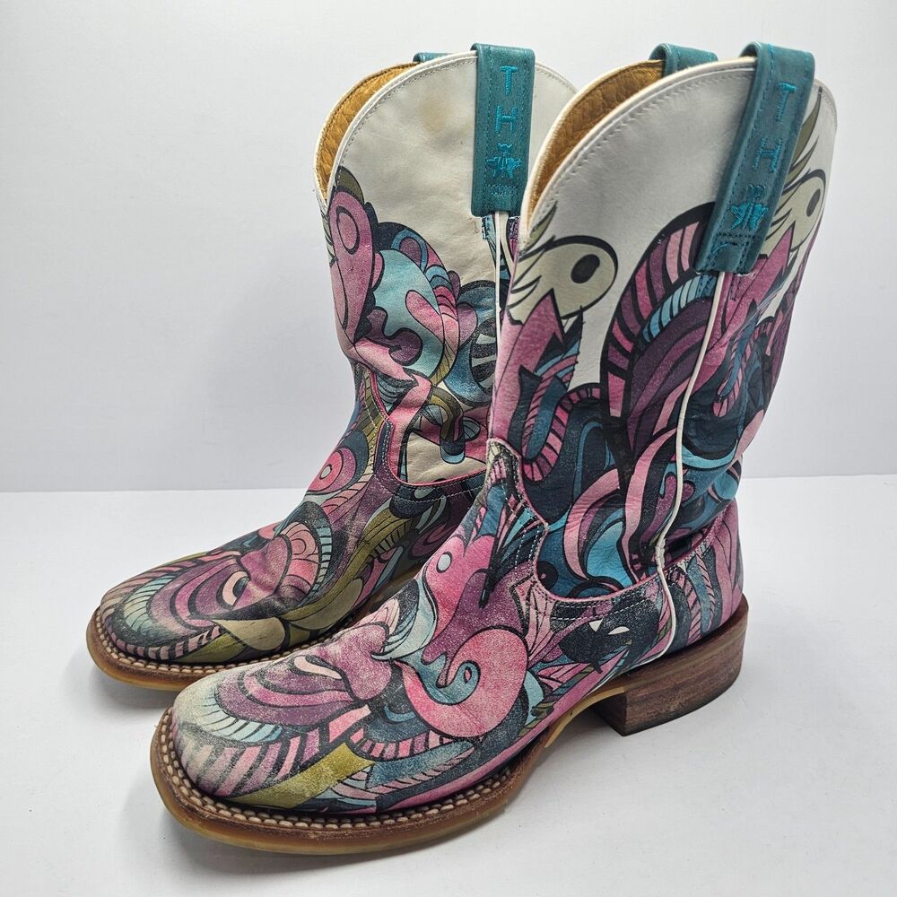 Tin Haul Co Women's Mardi Gras Abstract Swirl Square Toe Cowboy Boots  7